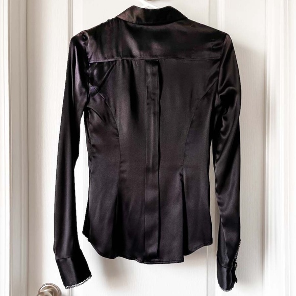 D&G Jet Black Silk & Lace Trim Fitted Shirt - Picture 12 of 16